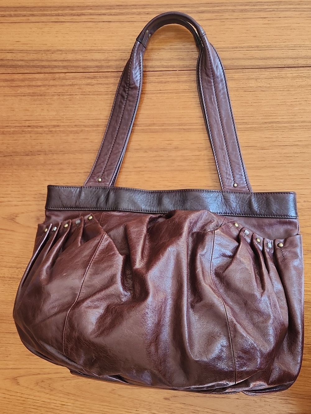 HOBO Brown Leather Shoulder Bag with Stud Accents